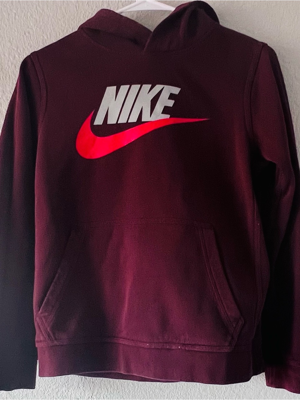 Nike Men's Maroon Crewneck Sweatshirt with Red Swoosh